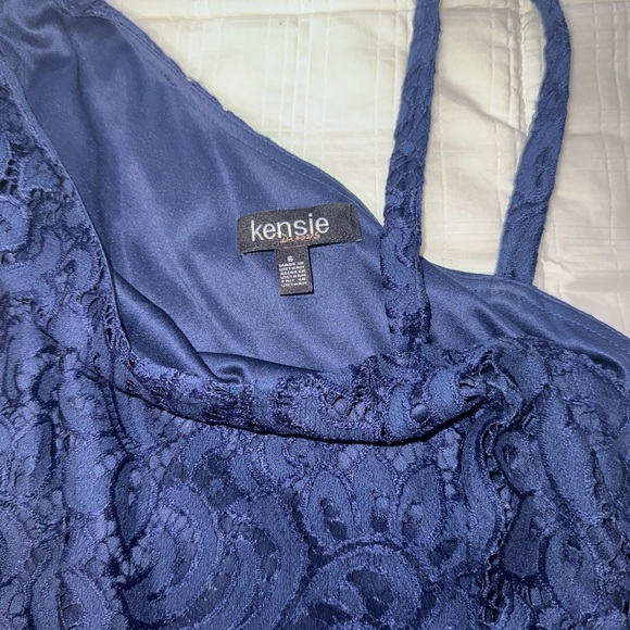 Kensie One Shoulder Midnight Blue Lace Dress - Picture 2 of 3